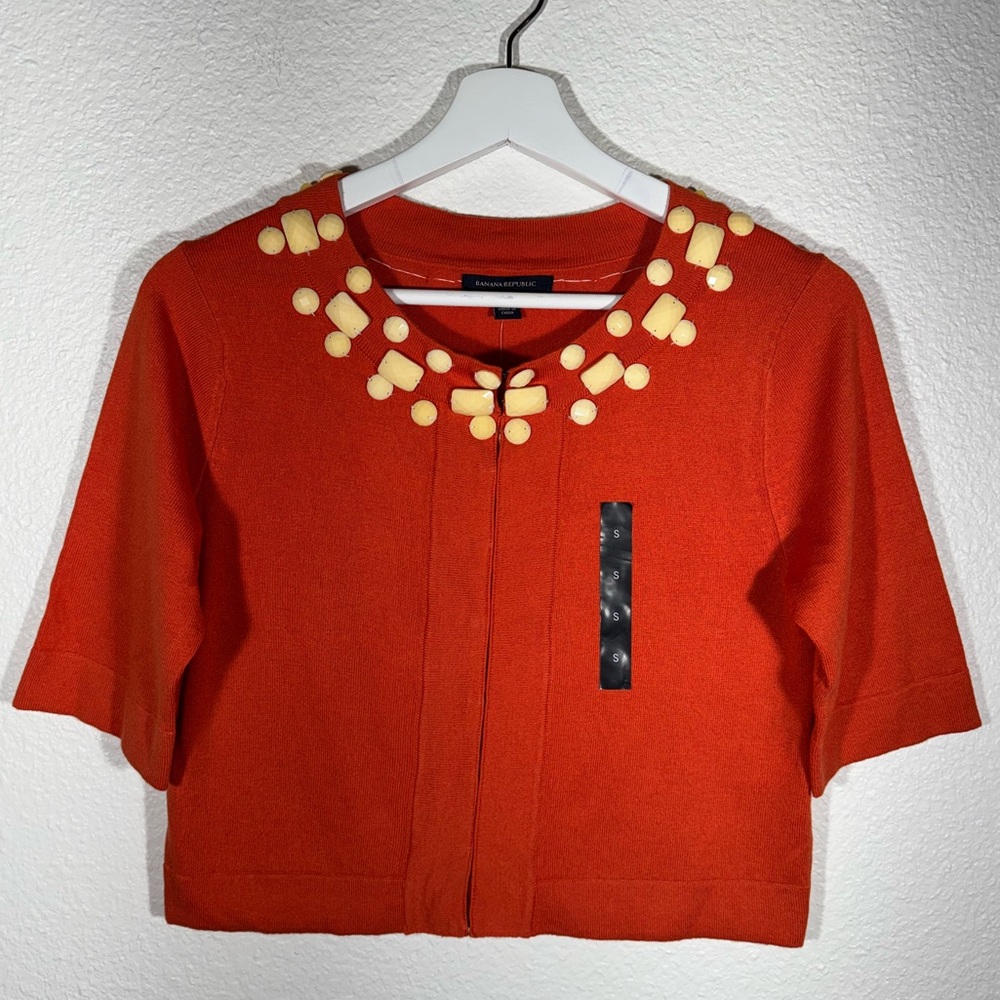 Banana Republic Orange Cropped Cardigan with Yellow Beads Retro Style